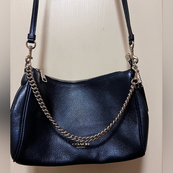 Coach metallic Carrie Crossbody bag with detachable strap and silver chain. Blue - Picture 4 of 7